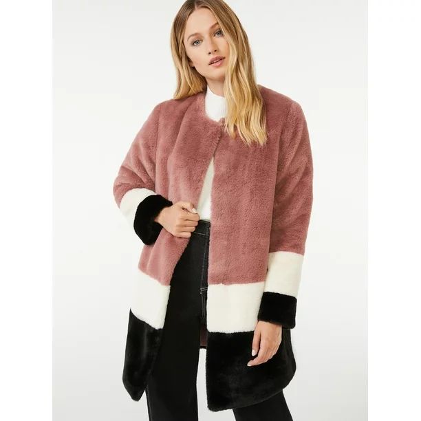 Scoop Women's Color Block Faux Fur Coat - Walmart.com | Walmart (US)