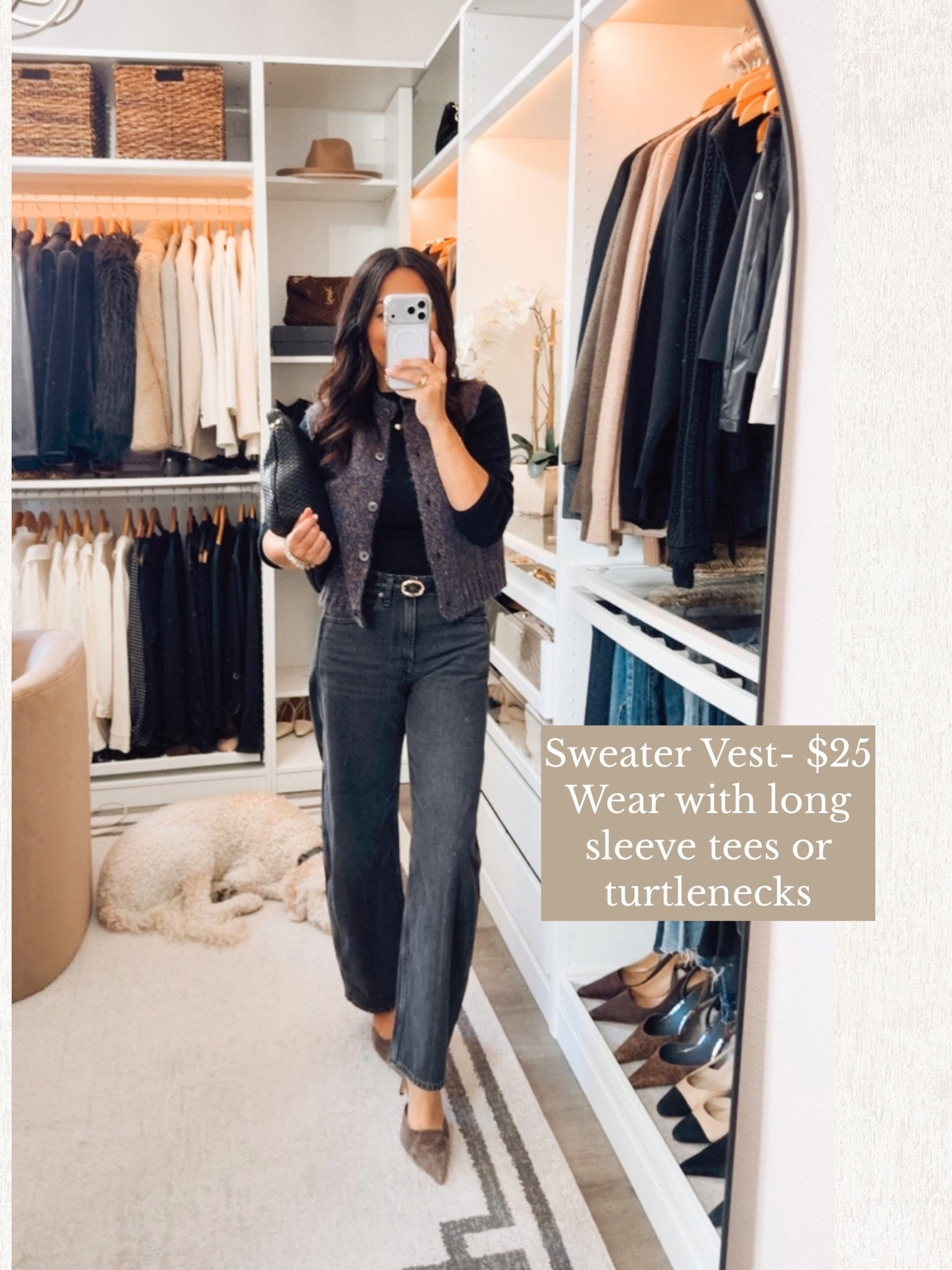 Sweater vest is a Target find- beautiful colors and easy fit. 
Snag this mockneck turtleneck now- sold out fast last season - it’s a 12/10
Everything is TTS