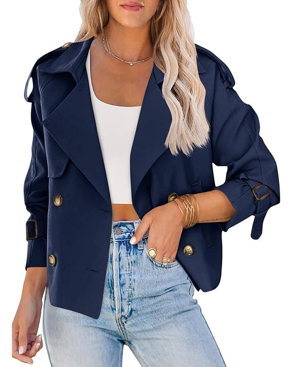 Saodimallsu Women Crop Double Breasted Trench Coat Raglan Sleeve Work Office Cropped Jacket With ... | Amazon (US)