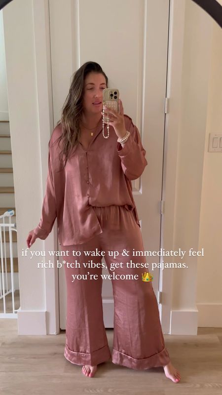 These silky pajamas immediately make me feel like a rich heiress and I’m here for it. In tts XL, if in between size down  

#LTKstyletip #LTKmidsize #LTKfamily