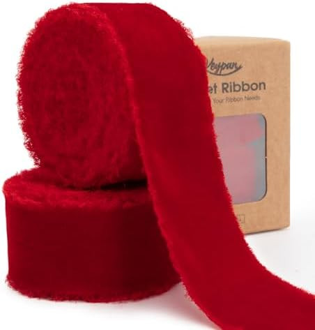 Red Velvet Ribbon 1-1/2 Inch x 6 Yd Handmade Frayed Vintage Christmas Ribbons for Tree Home Decor... | Amazon (US)