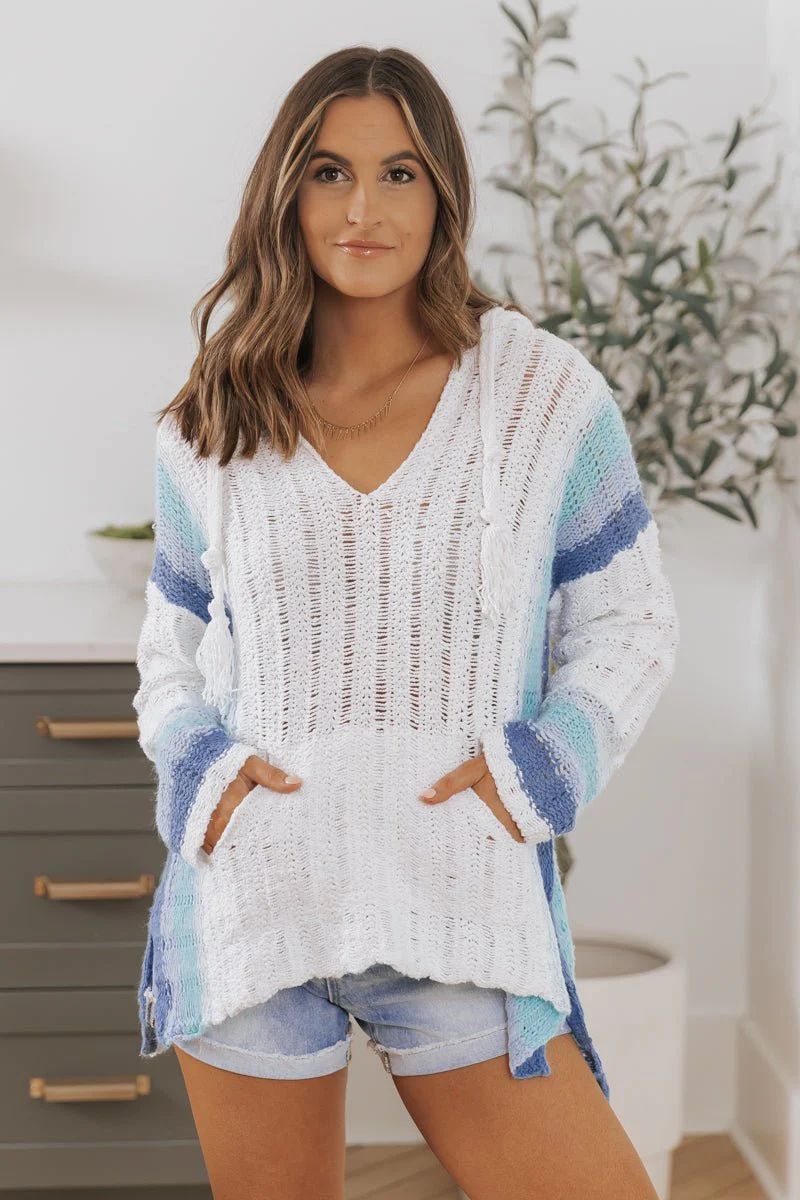 Blue Striped Hoodie Sweater | Magnolia Boutique