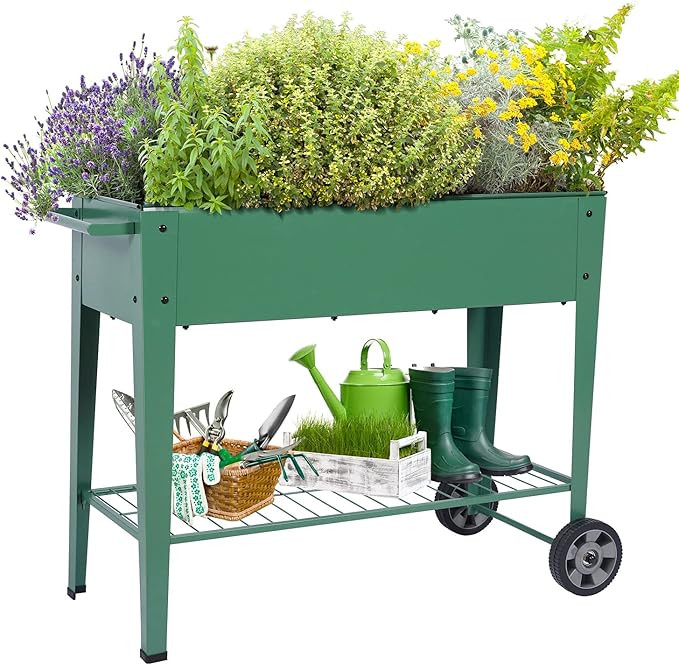 Raised Garden Bed Planter Box with Wheels, Ohuhu Elevated Planters Plant Cart with Drainage Holes... | Amazon (US)
