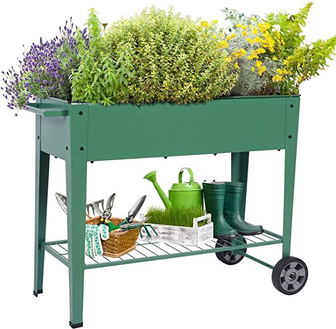 Raised Garden Bed Planter Box with Wheels, Ohuhu Elevated Planters Plant Cart with Drainage Holes... | Amazon (US)