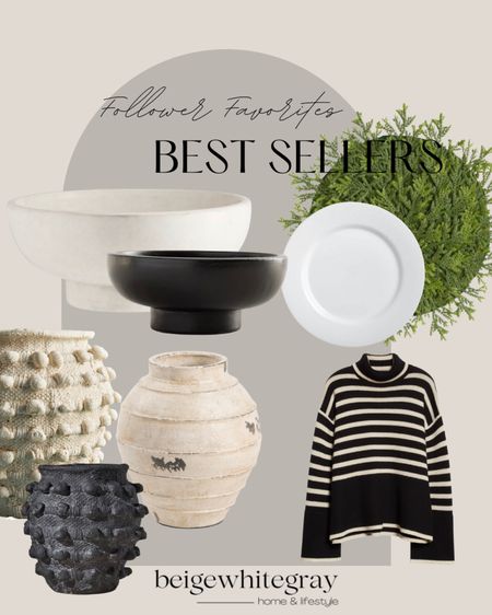 Best sellers this week. My minka pots and this Tj maxx vase is giving pottery barn vibes, my stripe sweater was a hit this week and the evergreen charger and classic white plates were very loved by you! 

#LTKHoliday #LTKstyletip #LTKhome