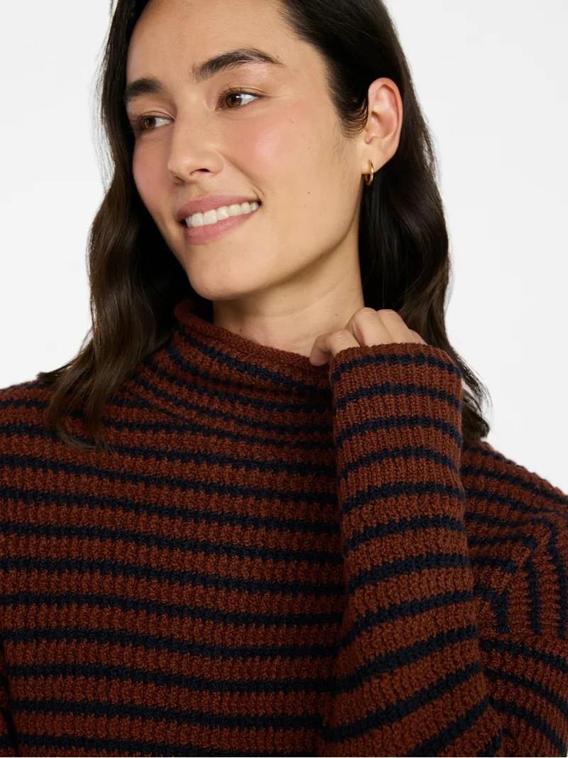 Time and Tru Women's Stripe Funnel Neck Sweater with Long Sleeves, Midweight, Sizes, XS-XXXL | Walmart (US)