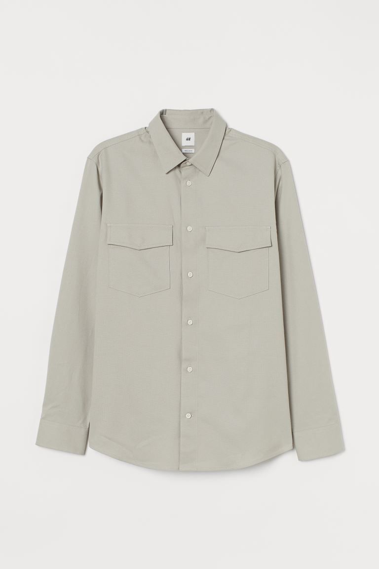 Shirt in woven cotton fabric. Turn-down collar, classic button placket, and yoke at back with box... | H&M (US)