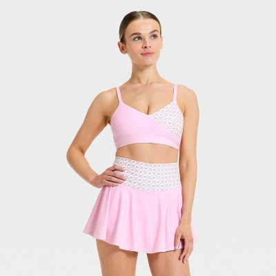 Women's Crossover Sports Bra - JoyLab™ Light Pink Polka Dot XXS | Target