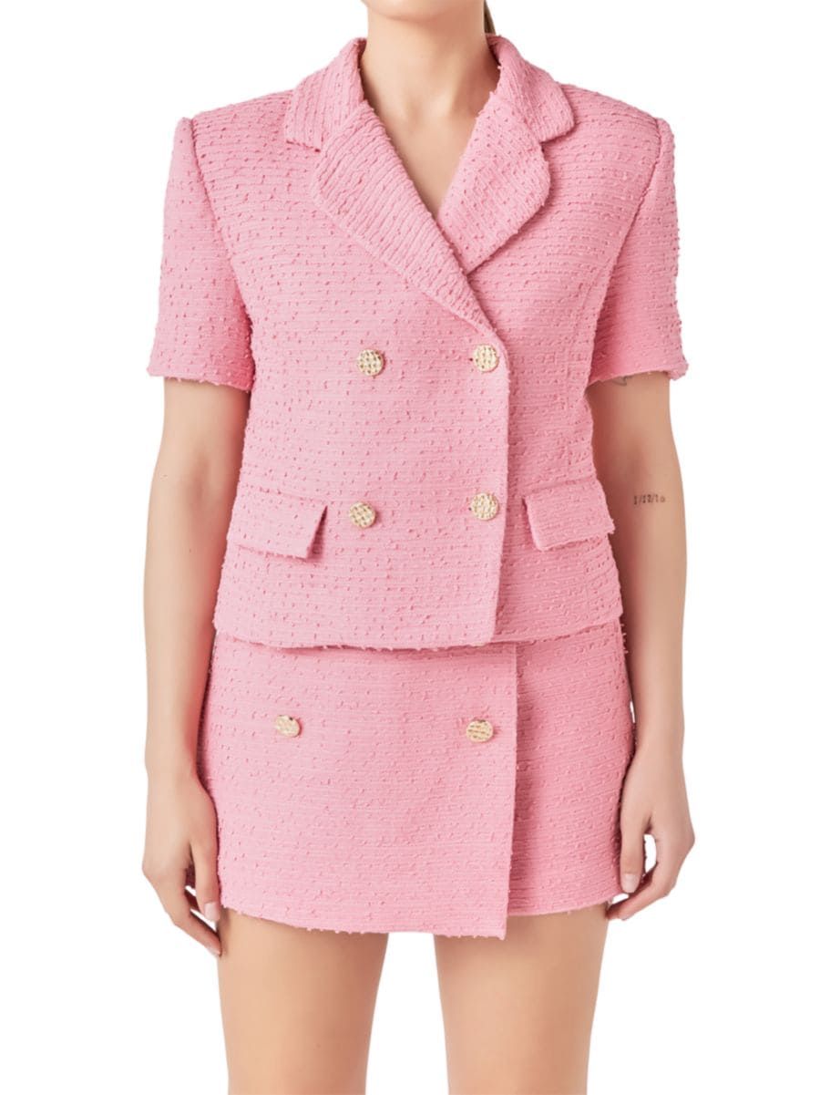Shop Endless Rose Tweed Round Collar Double Breast Short Sleeve Blazer | Saks Fifth Avenue | Saks Fifth Avenue