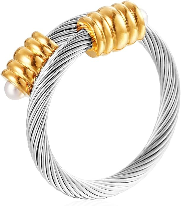 Women's Pearl Ring, Designed with Cuffs for a Lightweight and Flexible fit, Available in Gold and... | Amazon (US)