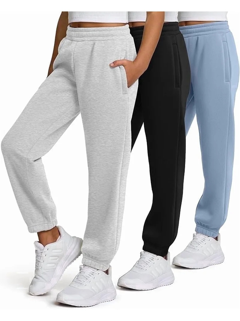 Pure Champ Girls Sweatpants, 3 Pack Fleece Athletic Joggers, Teen Sweat Pants, with Zipper Pocket... | Walmart (US)