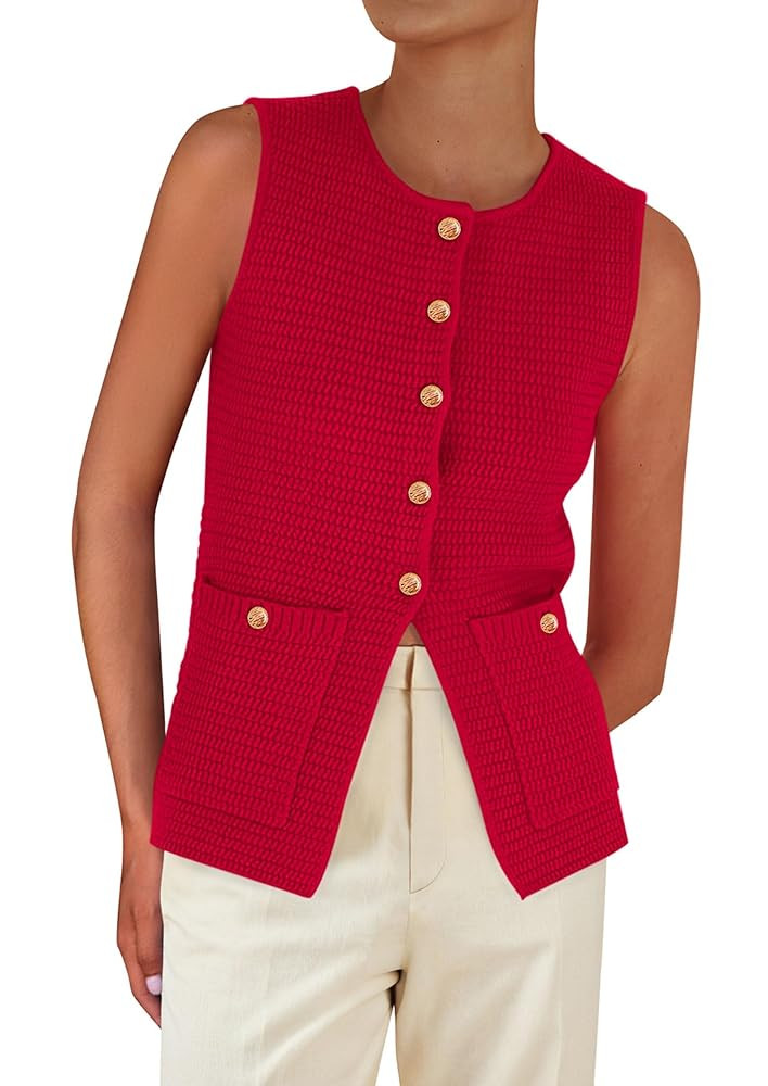 PRETTYGARDEN Women's 2025 Summer Sweater Vest Sleeveless Knit Cardigan Button Down Tank Tops Tren... | Amazon (US)