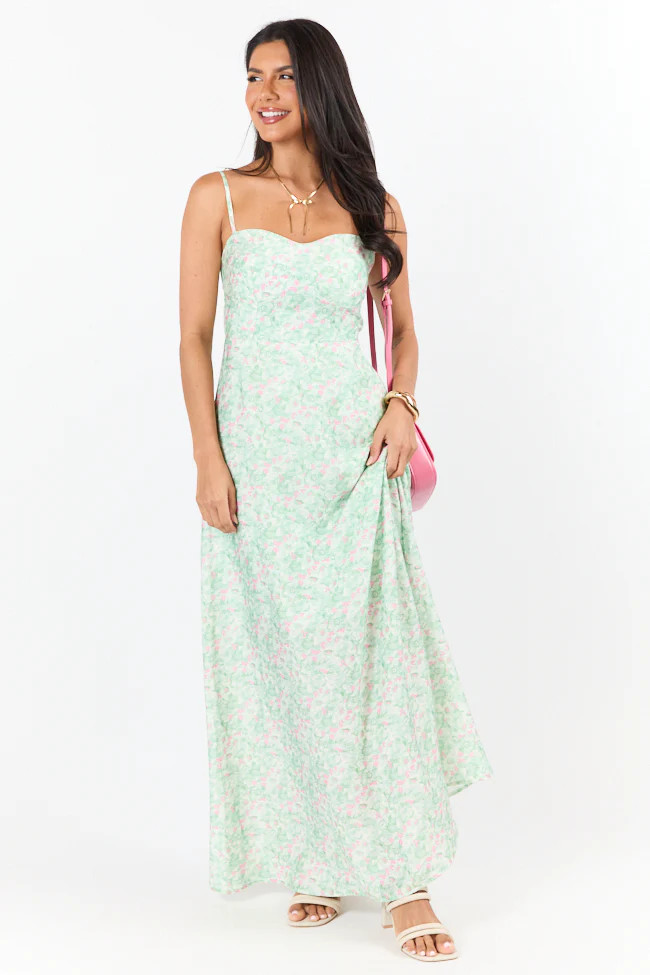 Sunset Stroll Pink and Green Floral Print Maxi Dress | Pink Lily