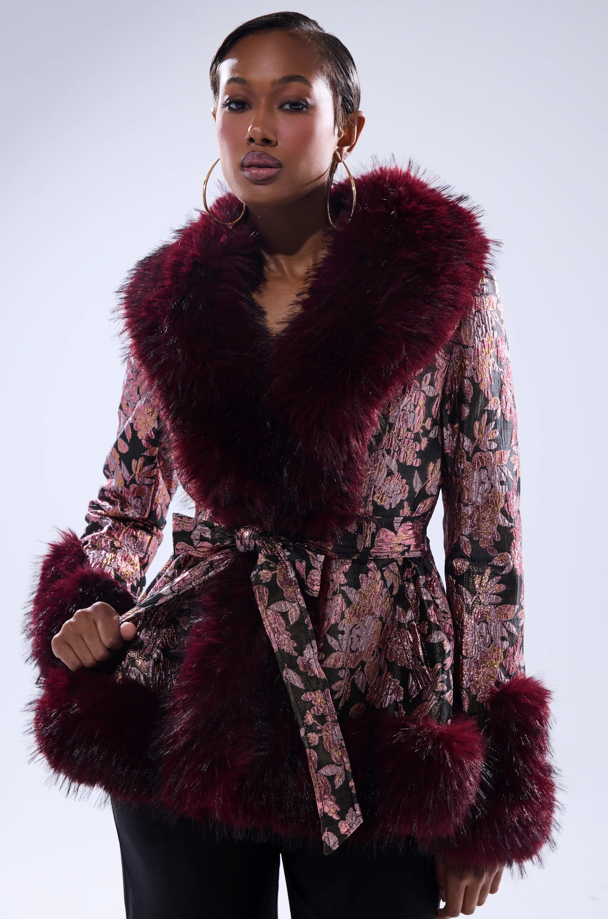 AKIRA Kenzy Fur Trim Moto Jacket Multi | Pink | Size Large | AKIRA