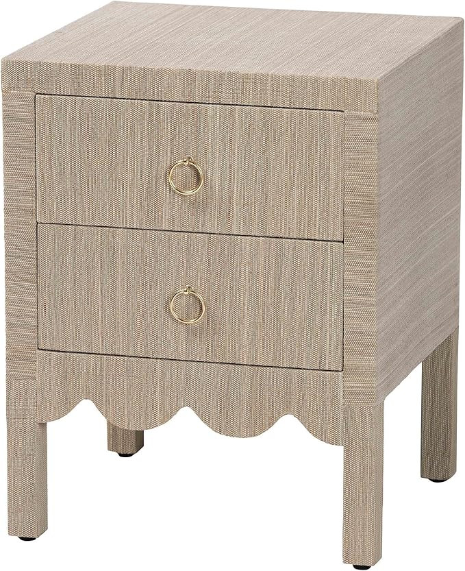 Bali & pari Juniper Grasscloth Nightstand with Scalloped Base - Woven Texture 2-Drawer Bedside Ta... | Amazon (US)