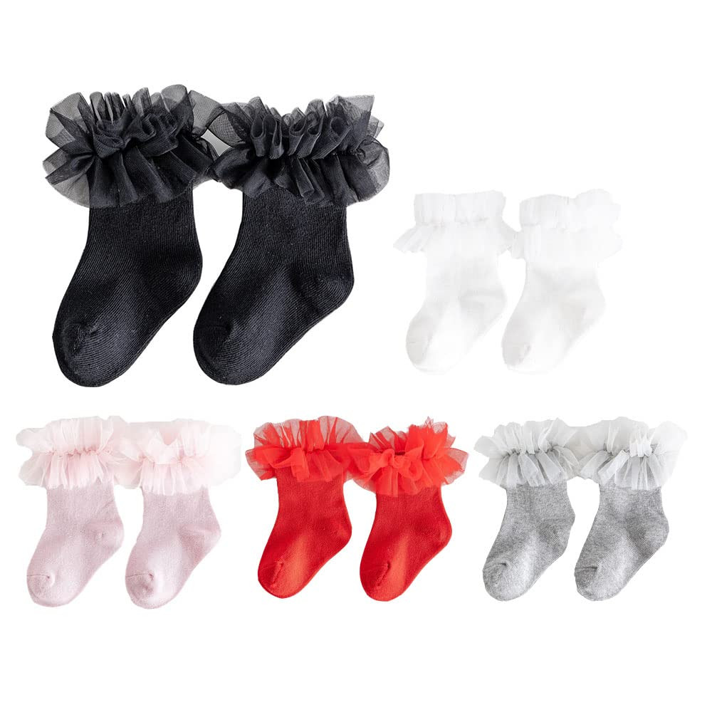 Baby Girl Princess Ruffle Lace Socks Toddler Girls Fluffy Tulle Socks Newborn Baby Dress Socks | Amazon (US)