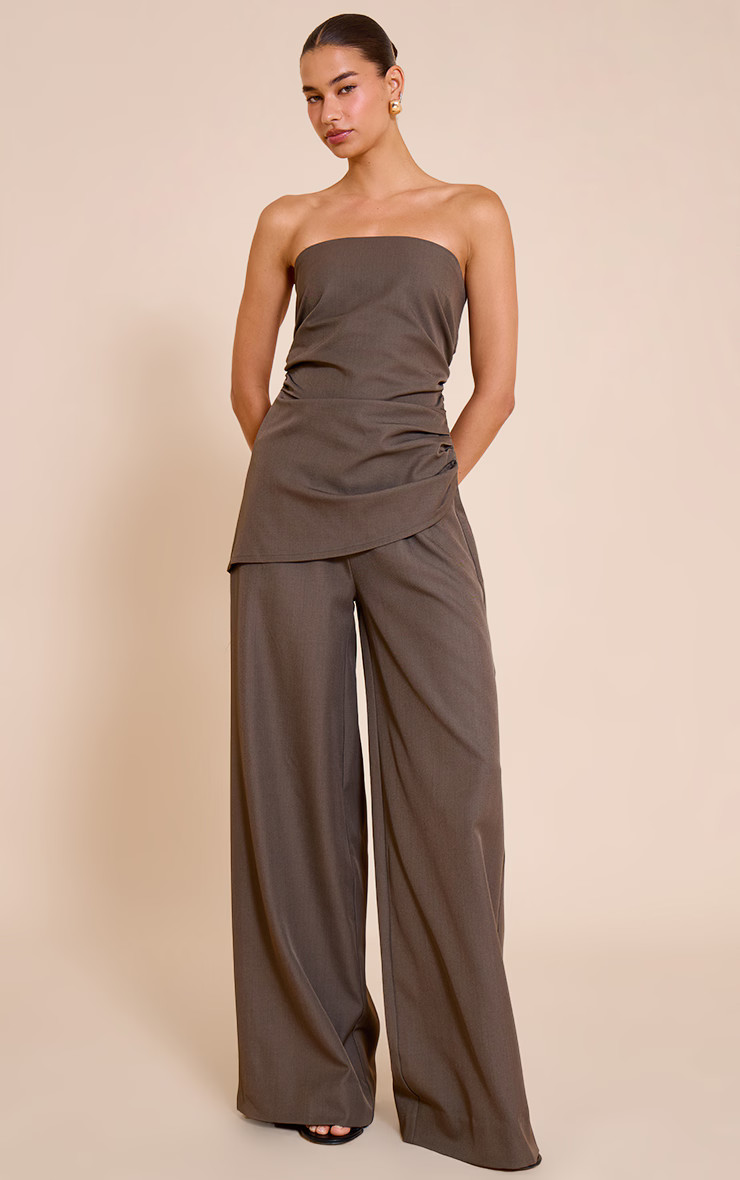 Mushroom Woven Ruched Wide Leg Jumpsuit | PrettyLittleThing US