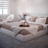 Toby Upholstered Storage Bed Performance Felt-Natural / King Size | Eternity Modern