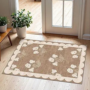 Front Door Mat Outside Entrance - 2x3 Floral Non-Slip Washable Doormat Indoor Outdoor Mat Tan Neu... | Amazon (US)