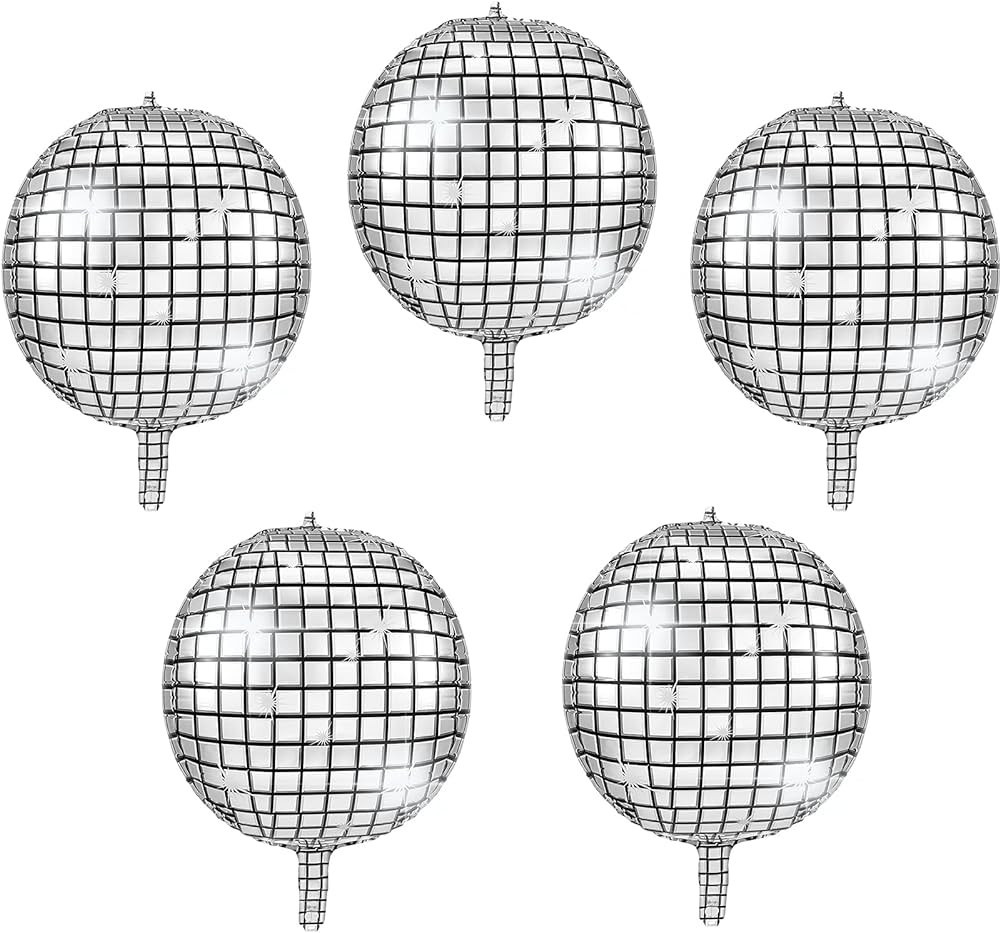 5 Pieces 22 Inches 4D Disco Ball Balloons Large Laser Foil Balloon Metallic Mirror Balloon for Di... | Amazon (US)