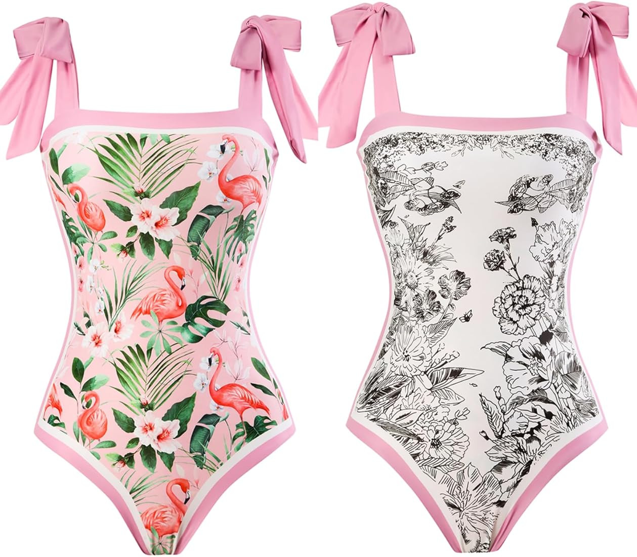 Meyeeka Reversible One Piece Bating Suit for Women Tummy Control Floral Swimuit Tie-Shoulder Mono... | Amazon (US)