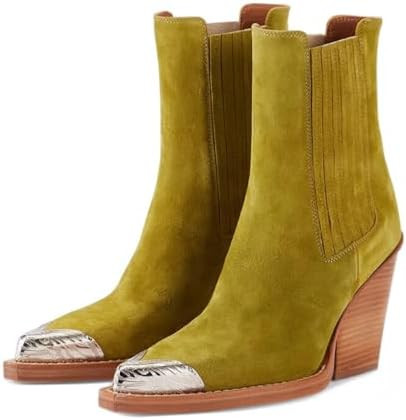 Goolita Suede Western Cowboy Boots For Women Metal Pointed Toe Stacked Block Heel Cowgirl Ankle B... | Amazon (US)