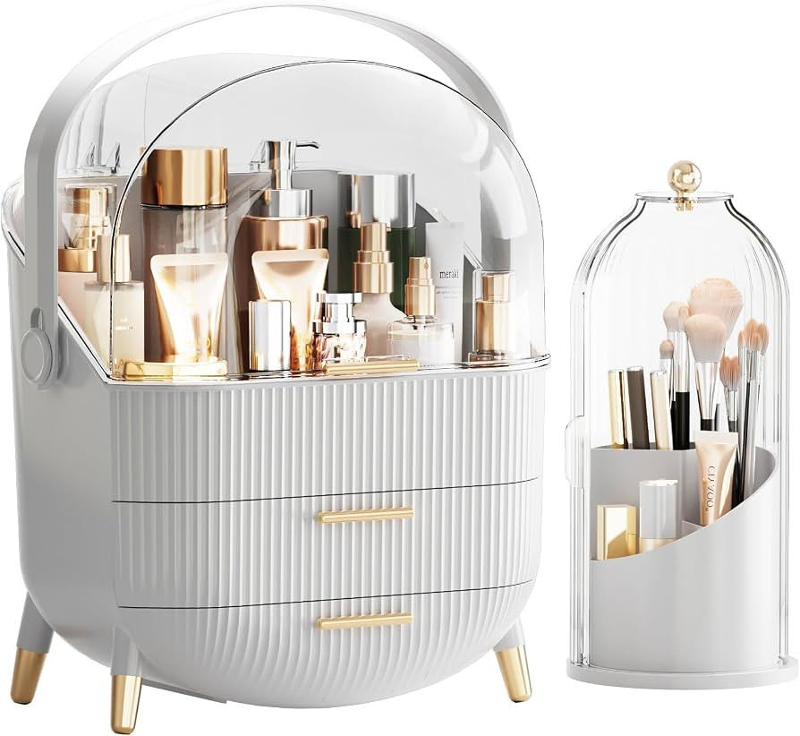 fanado Makeup Organizers Countertop, Makeup organization for Vanity, Cosmetic Storage with Lid an... | Amazon (US)