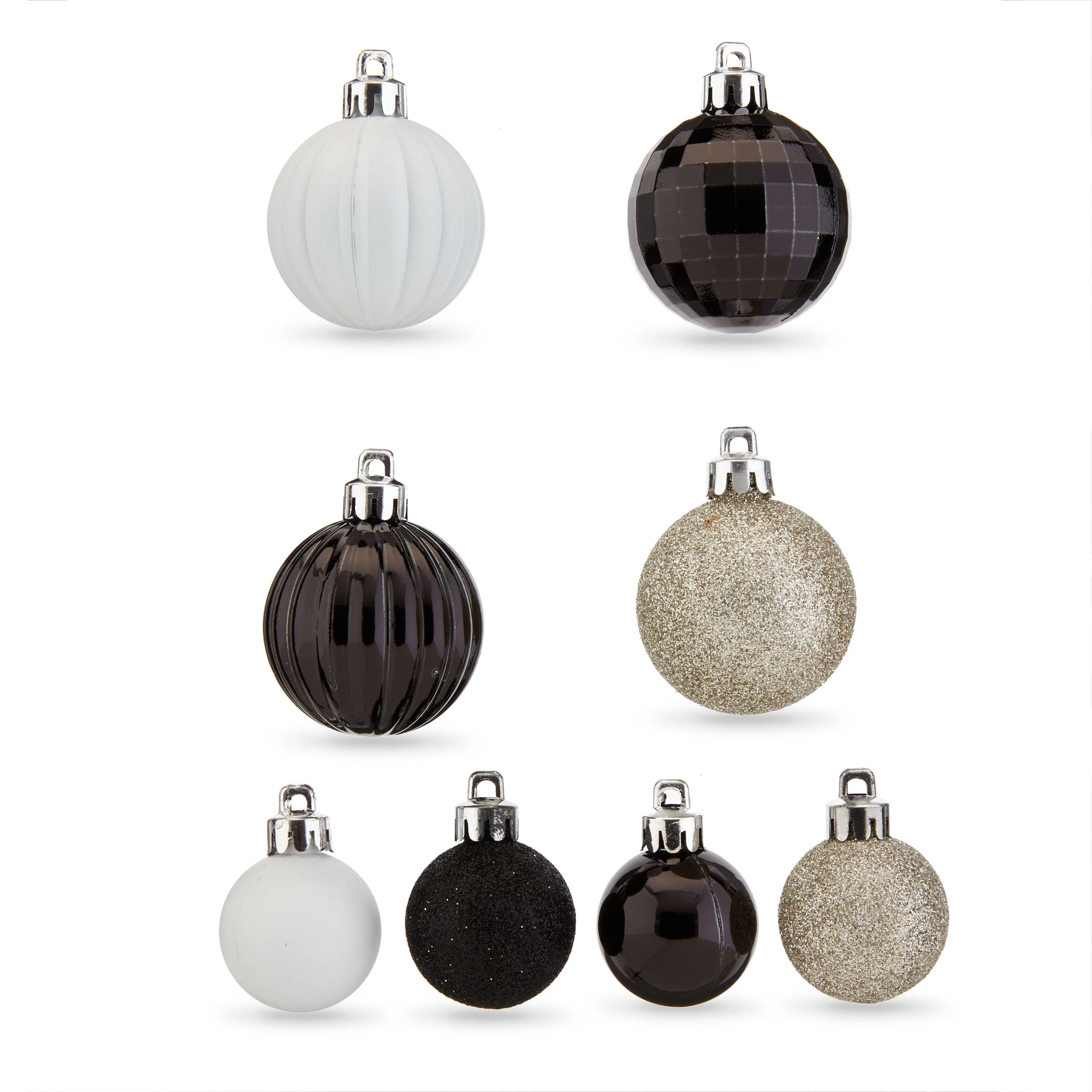 Holiday Time Multi-Textured Shatterproof Christmas Mini Ornaments, Black, Champagne, & White, 20 ... | Walmart (US)