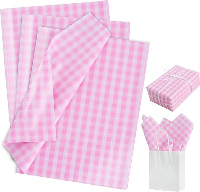 BEISHIDA Gingham Tissue Paper Bulk\uff0cPink and White Checkered Wrapping Tissue Paper for Gift B... | Amazon (US)