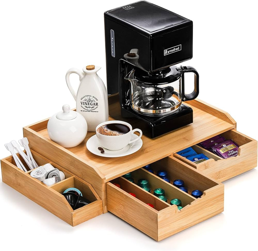SOUJOY Bamboo Drawer Organizer for Coffee Pod, K Cup Organizer for Counter, Tea Bag Storage Organ... | Amazon (US)
