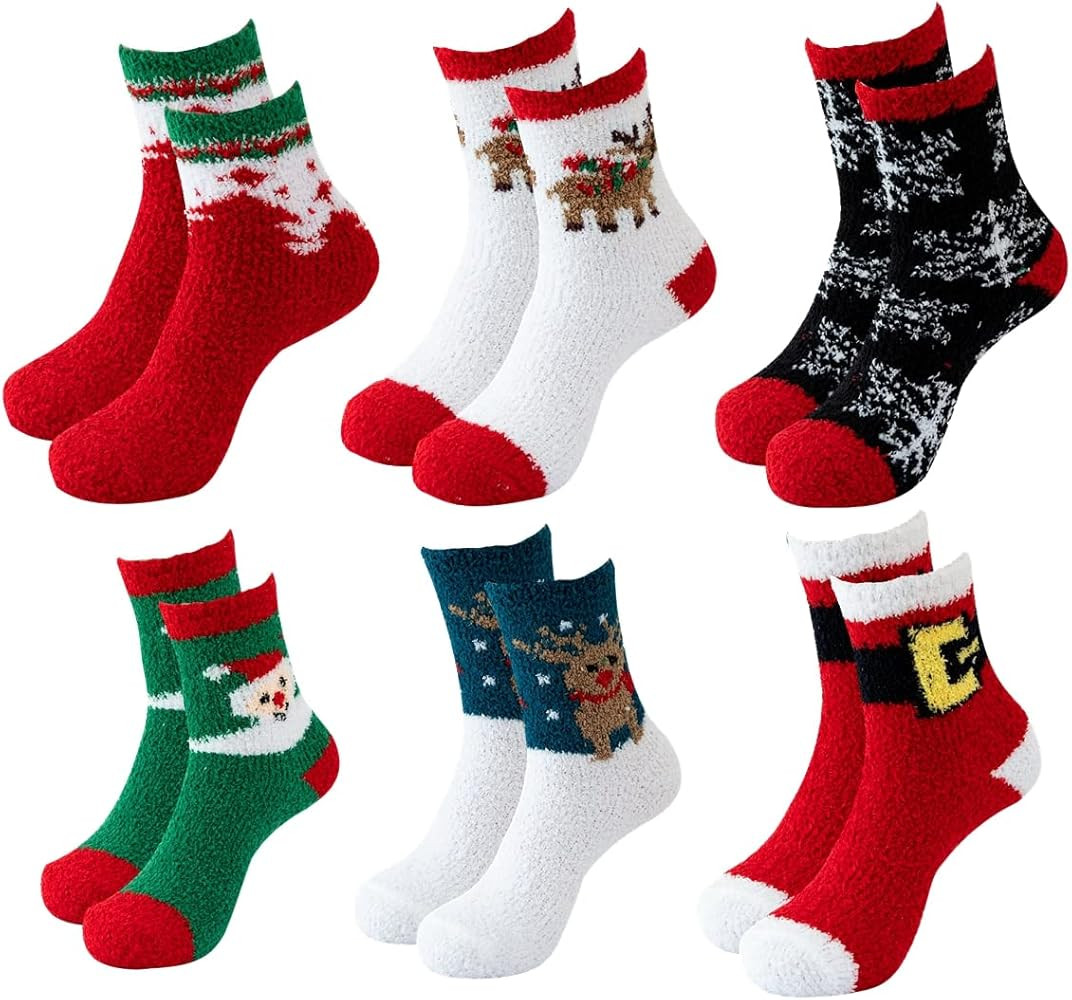 Hopply Women Christmas Holiday Socks Warm Winter Cozy Fuzzy Socks Family Elk Snowflake Santa Patt... | Amazon (US)
