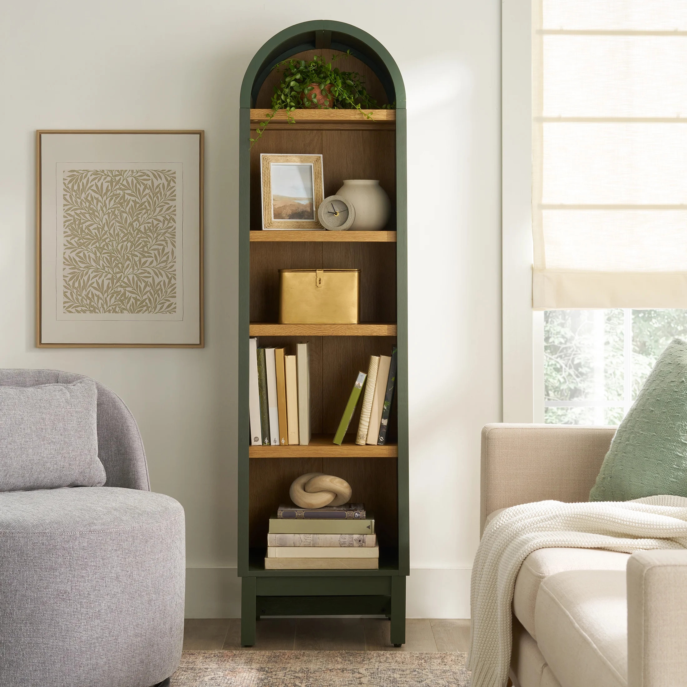 Better Homes & Gardens Juliet Narrow Arch Bookcase, Deep Green Finish - Walmart.com | Walmart (US)