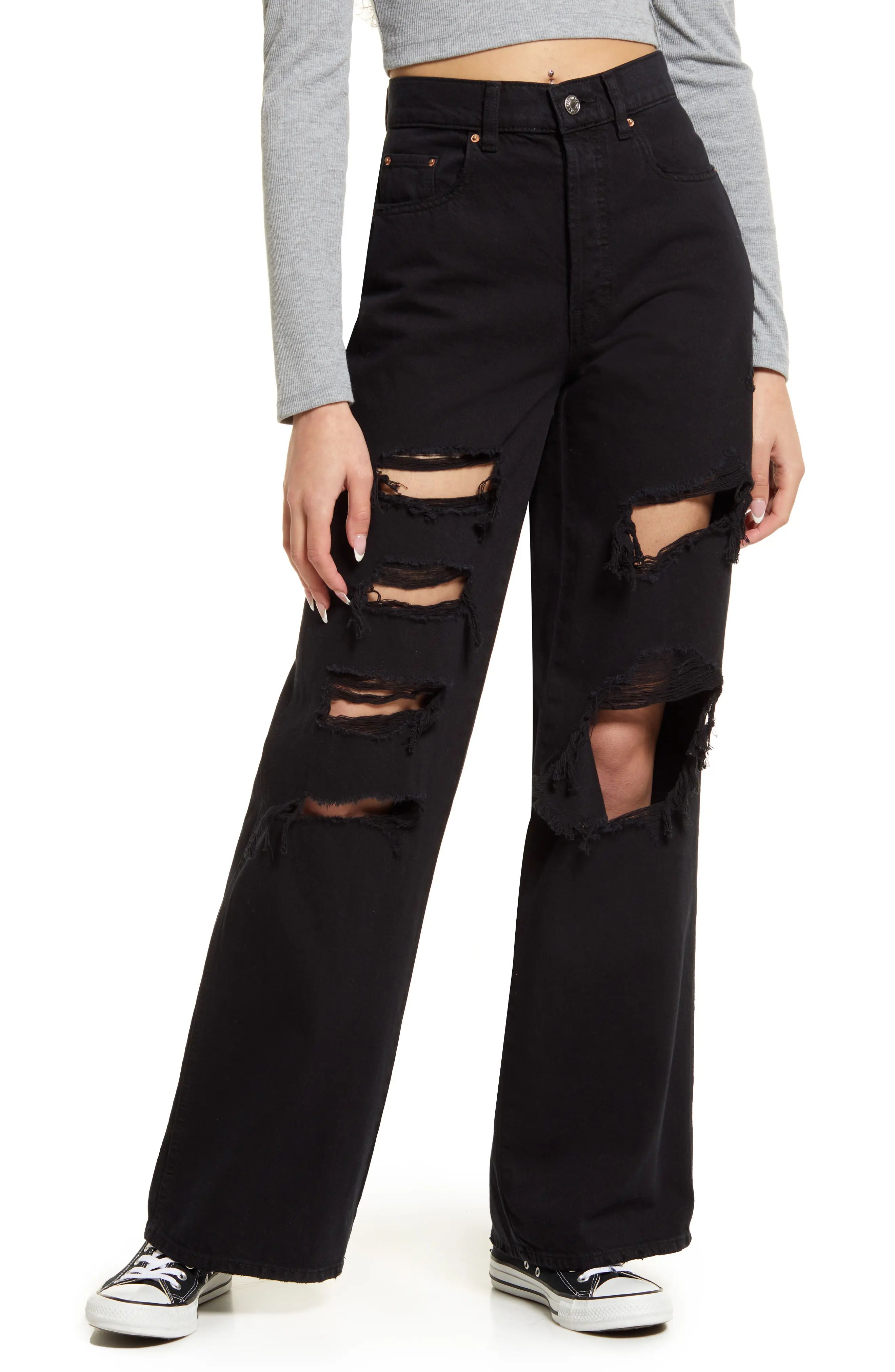 PacSun Ripped Baggy High Waist Jeans in Black at Nordstrom, Size 26 | Nordstrom