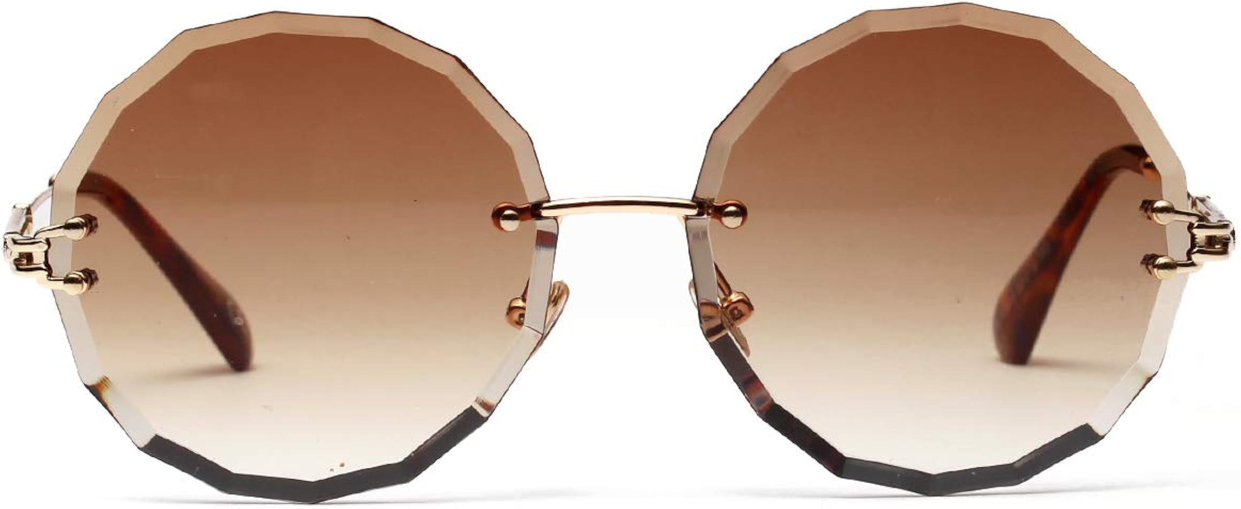 EXEcharge Women's Sunglasses Oversized Rimless Round Diamond Cutting Transparent Lens Sunglasses ... | Amazon (US)