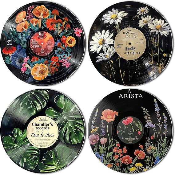 HK Studio Records Botanical Wall Art Aesthetic 12" Pack 4 - Dorm Decor, Room Decor Aesthetic, Hip... | Amazon (US)