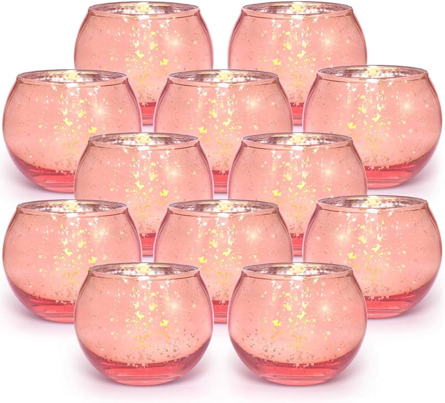 Volens Round Rose Gold Votive Candle Holders, Mercury Glass Tealight Candle Holder Set of 12 | Amazon (US)
