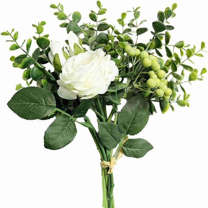KIRIFLY Artificial Flowers Silk Roses Fake Plants Eucalyptus Leaves Berries Flower Arrangements W... | Amazon (US)