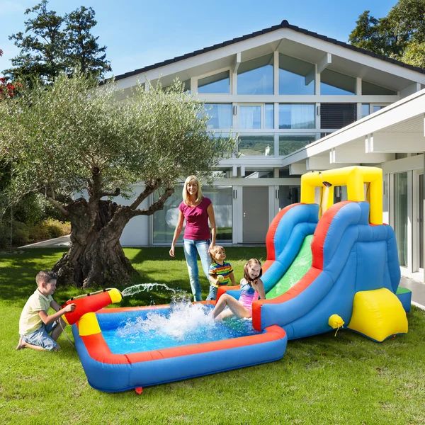 6.08' x 13.92' Inflatable Slide with Water Slide and Air Blower | Wayfair North America