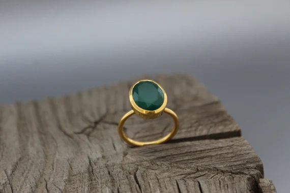 Natural Green Onyx Ring - Handmade Gemstone Ring - December Birthstone - 925 Sterling Silver - Co... | Etsy (US)