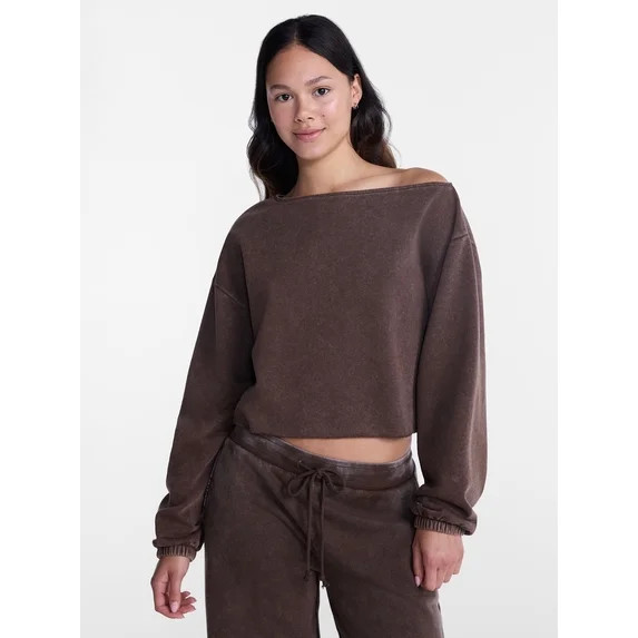 No Boundaries Mineral Wash Off the Shoulder Sweatshirt, Women's XXS-XXL | Walmart (US)