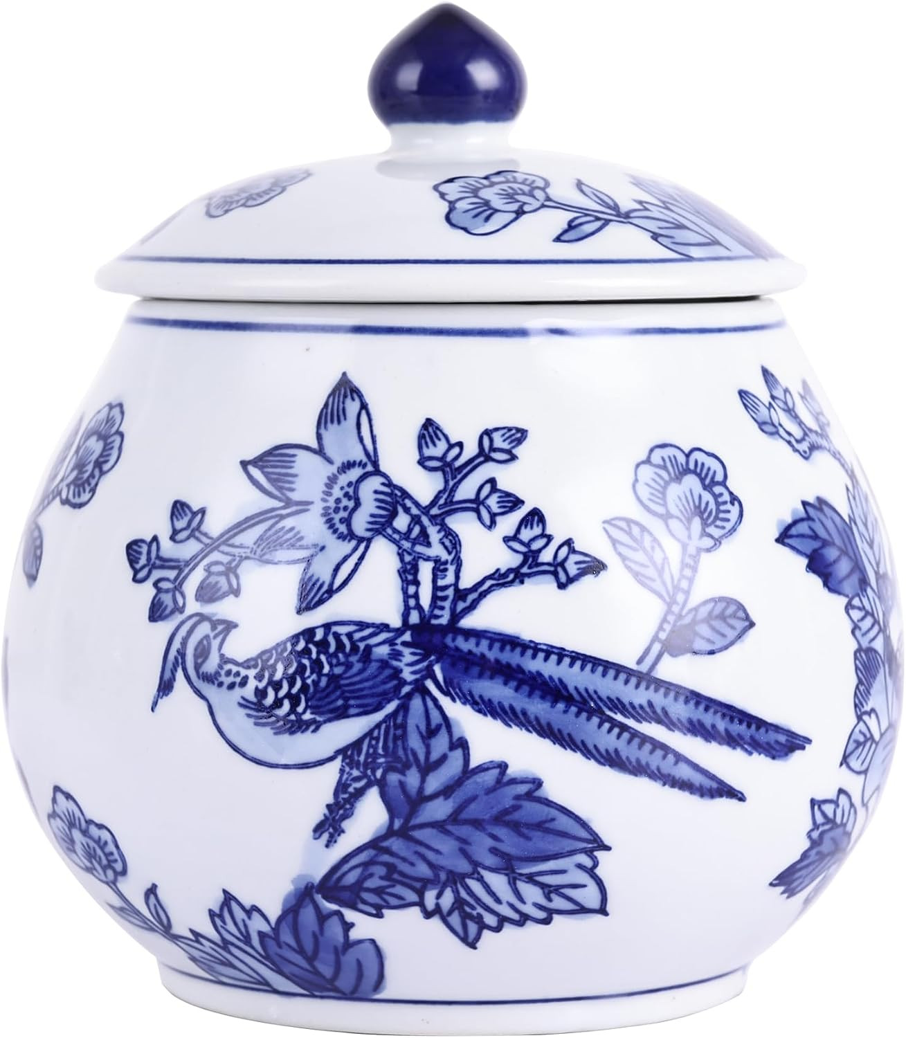 Ming And Qing Dynasty Style Blue and White Porcelain Ginger Jar - Hand-Painted Floral Chinoiserie Decorative Jar, Ceramic Flower Vase & Storage Jar for Home Decor, Tea, or Snacks (Fniao Jar) | Amazon (US)