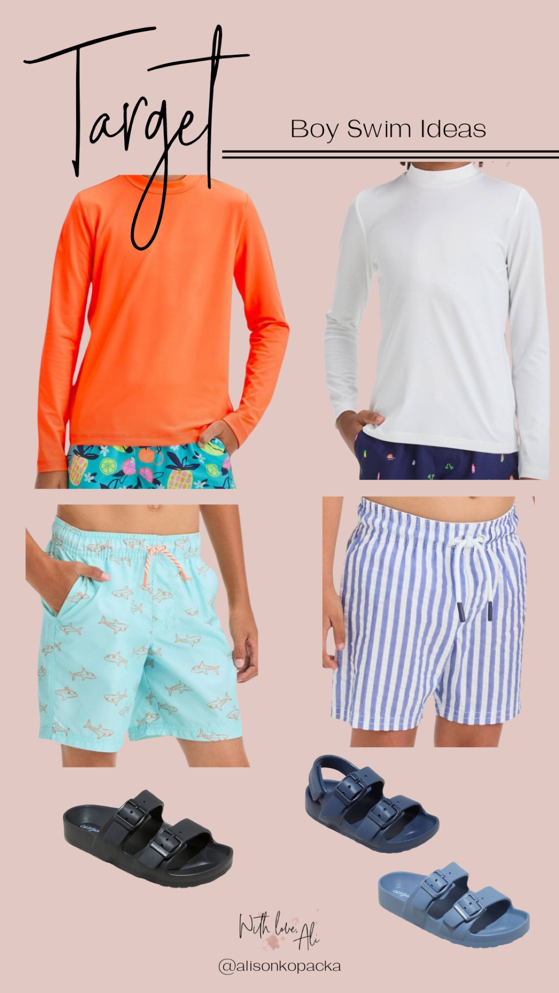 Get ready to hit the waves in style with Target's latest boys' swimwear collection! From trendy rashguards to playful swimsuit bottoms and comfy sandals, we've got everything for a fun-filled day at the beach or pool.

Protect your little swimmer from the sun with these crisp white or vibrant orange rashguards. Choose from a cool shark-themed or classic striped swimsuit bottom for a splash of personality. And don't forget the Birkenstock dupe sandals in blue or black for ultimate comfort and style.

Make a splash this summer with Target's boys' swimwear – your beach-ready look awaits! 🌊☀️

#LTKswim #LTKSeasonal #LTKkids