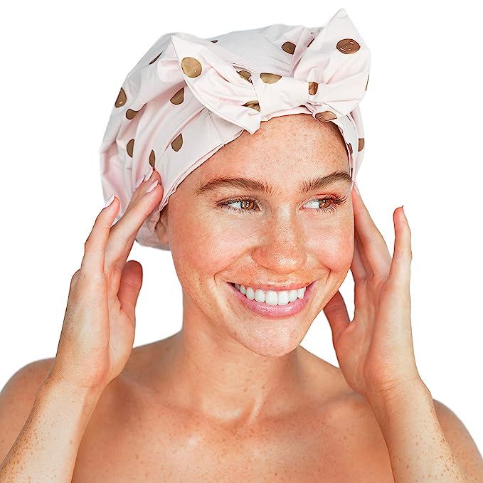 Amazon.com : Kitsch Luxury Shower Cap for Women - Waterproof, Reusable Shower Cap for Long Hair, ... | Amazon (US)
