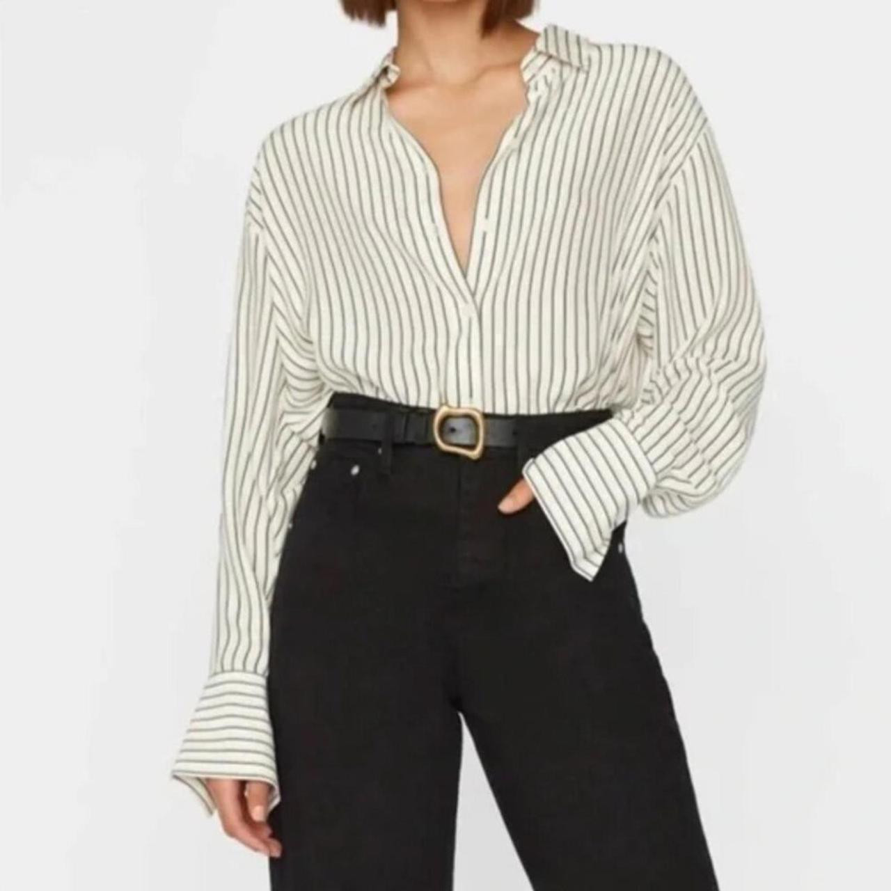 Frame Women's Blouse - Cream/Black - XL | Depop US