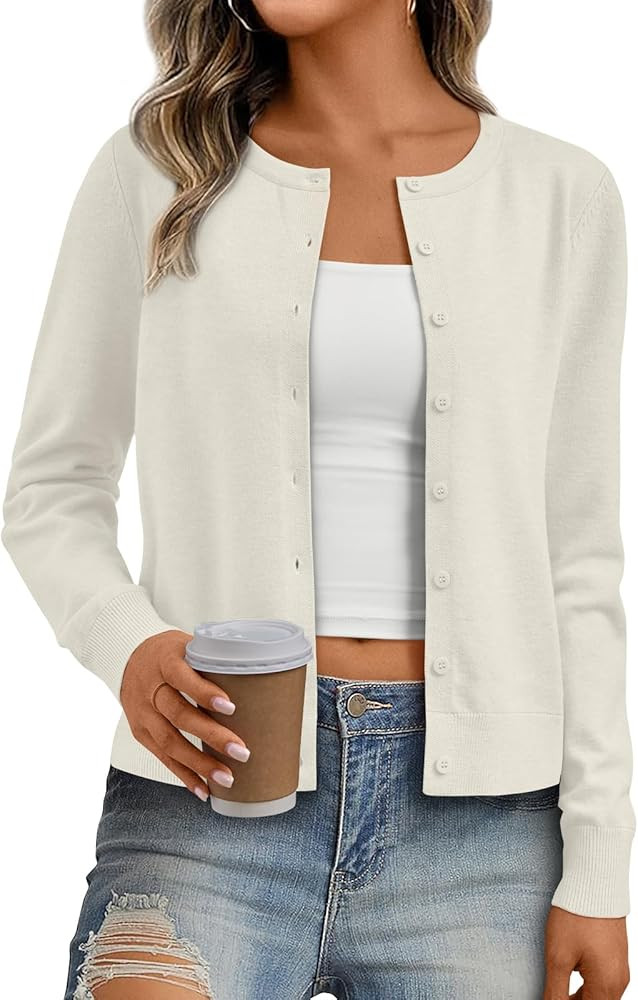 Trendy Queen Womens Cardigan Sweaters Lightweight Crew Neck Long Sleeve Outfits Fall Fashion 2025... | Amazon (US)