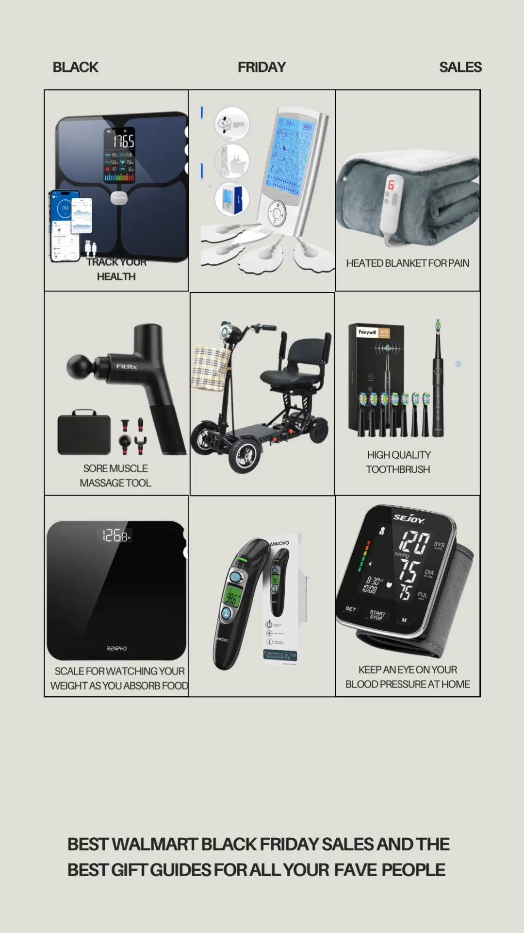 Great Black Friday sales for your health aware friends. From scales that track more than your weight and how things are affecting you.
To being able to check your blood pressure at home or massage out bad pain spots. Great gifts for those who are chronically ill, who are bulking, who are in sports, who are sick a lot or have little kids

#LTKCyberWeek #LTKGiftGuide #LTKfitness