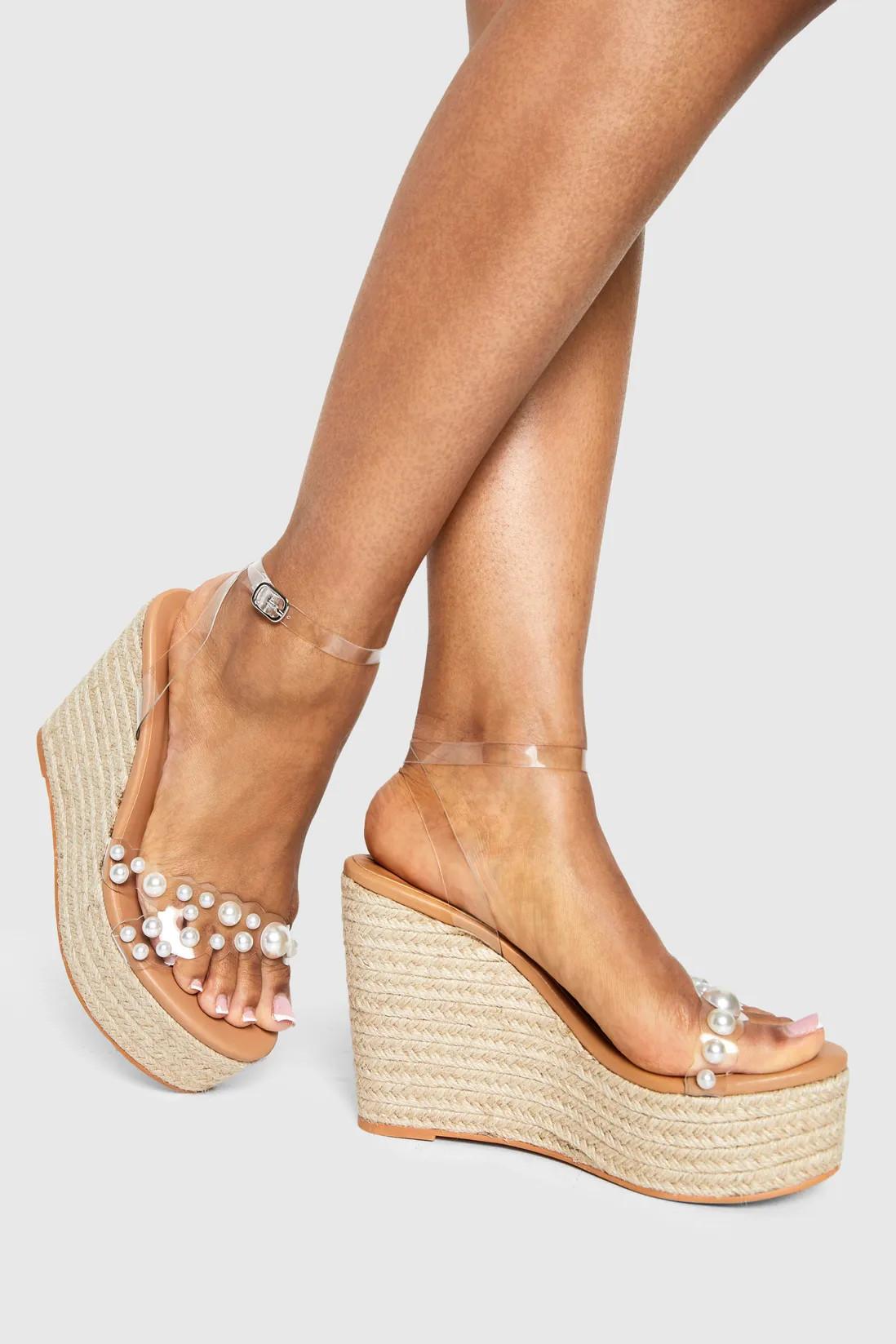 Heels | Pearl Detail Clear Wedges | boohoo | Boohoo.com (UK & IE)