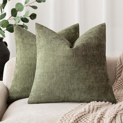 Foindtower Pack of 2 Soft Textured Chenille Throw Decorative Pillow Covers Square Accent Solid Cu... | Amazon (US)