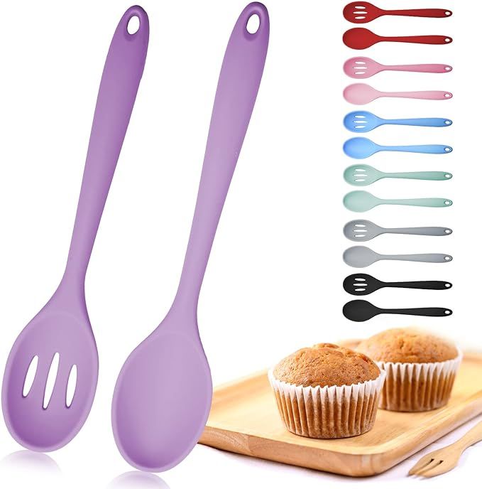 Mixing Spoons, Silicone Slotted Spoon, Silicone Spoons for Cooking, Serving Spoons for Mixing, Se... | Amazon (US)