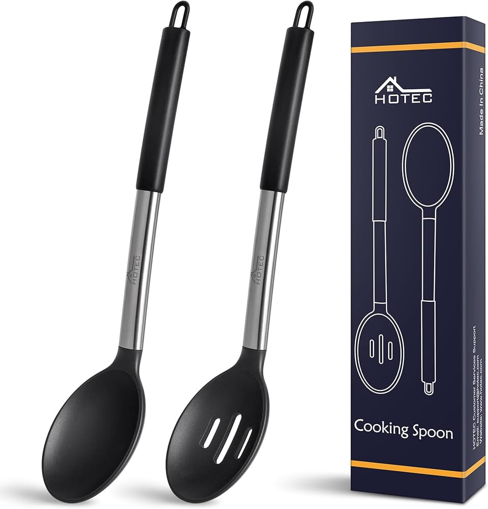 HOTEC Heat Resistant Large Silicone Cooking Spoon, Solid Slotted Spoons, Nonstick Kitchen Cookwar... | Amazon (US)